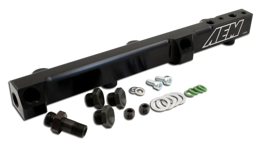 25-104BK – AEM ELECTRON Fuel Injector Rail, Anodized Black Aluminum 1/2 Inch bore Diameter 9/16-18 Inch Threads Singl...